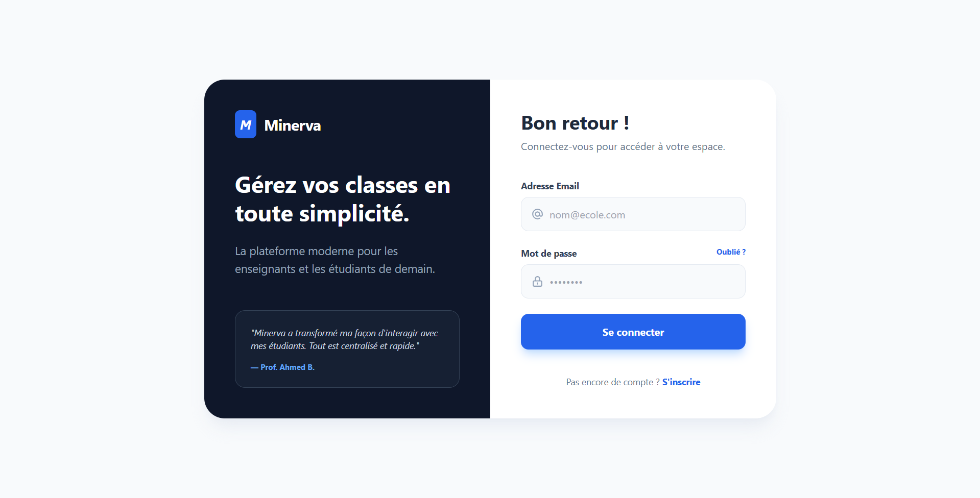 Minerva school management system preview