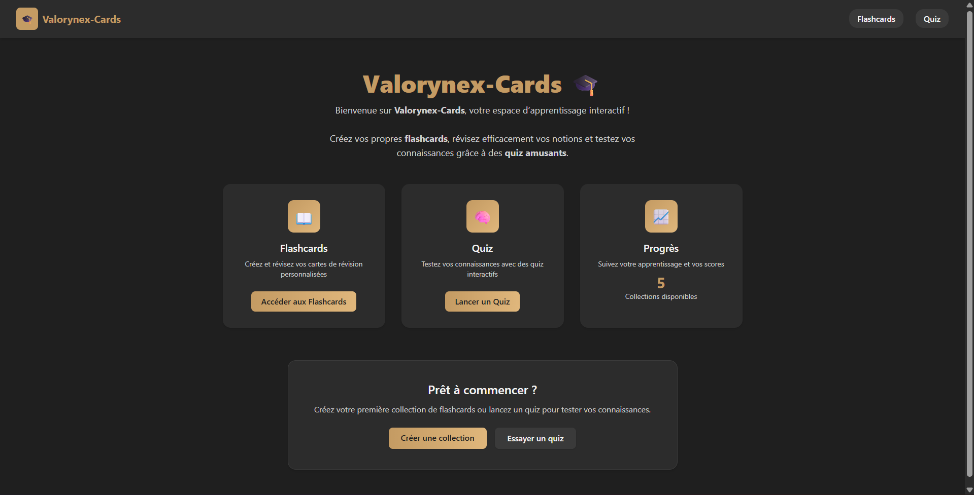 Valorynex-Cards flashcards and quiz application preview